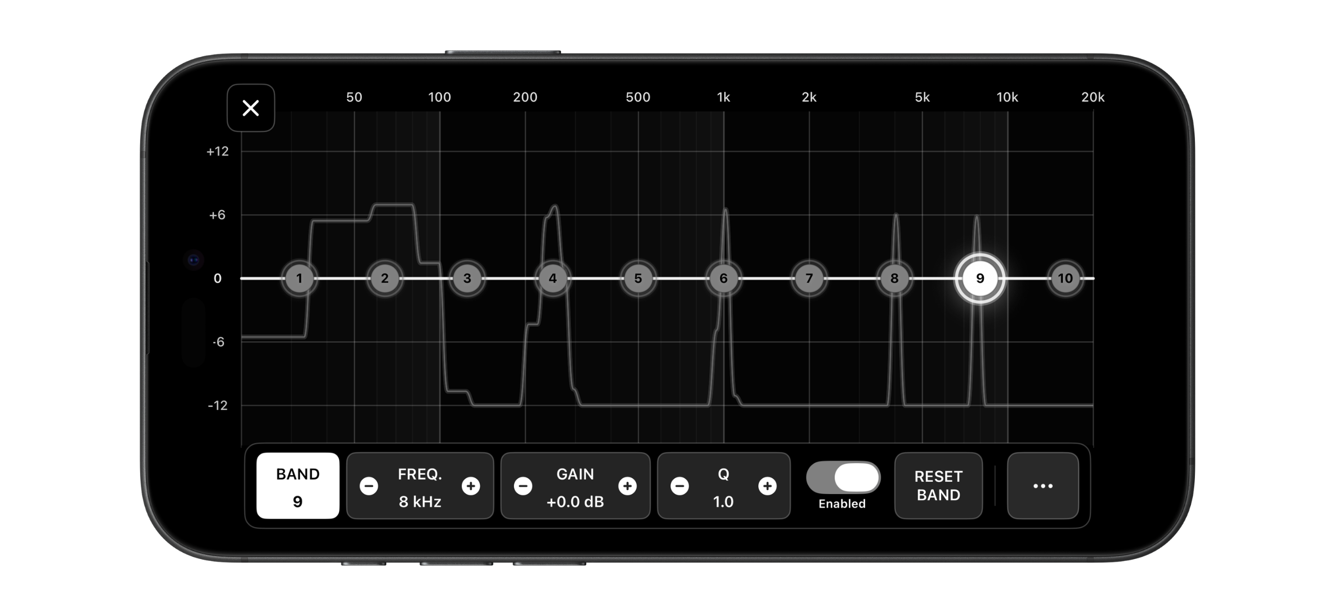 Parametric EQ view showing the MPX equalizer in a flat reference state before any adjustments are applied.